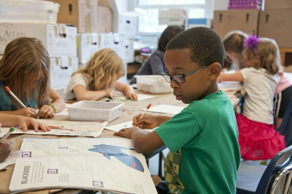 Children working on school projects