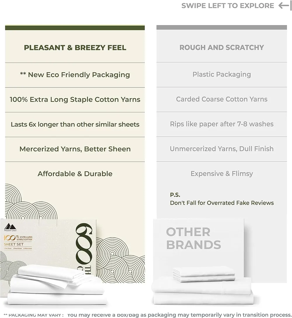 Features of mayfair linen organic cotton sheets.