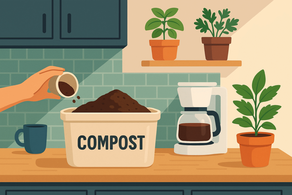 How to compost coffee grounds in small apartment kitchen?